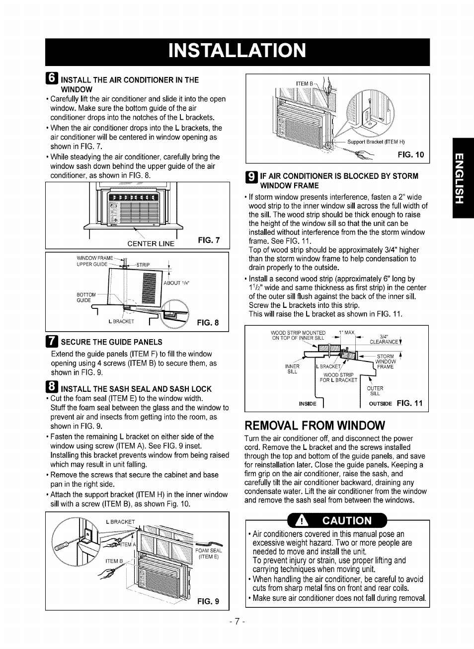 Removal from window, Installation | Kenmore 580.75051 User Manual | Page 7 / 16