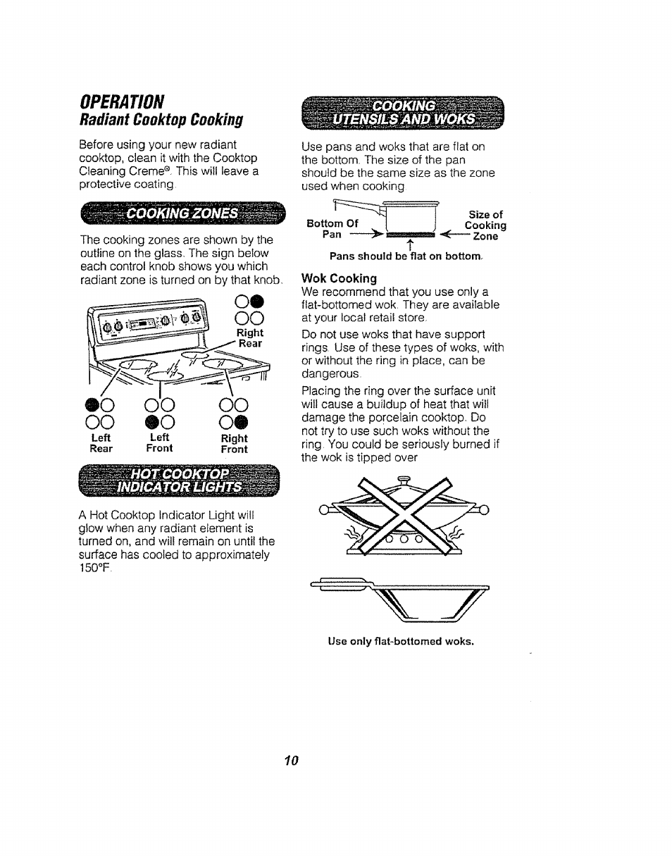 Opbbation, Badiant cooktop cookiog | Kenmore 911.94752 User Manual | Page 10 / 76