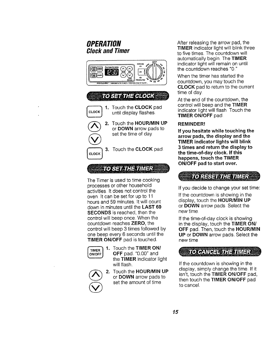 Operation, Clock and timer | Kenmore 911.94752 User Manual | Page 15 / 76