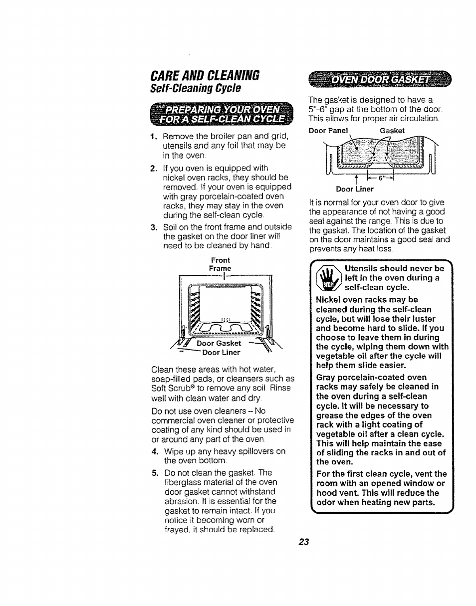 Care and cleams, Seif~cieaning cycle | Kenmore 911.94752 User Manual | Page 23 / 76