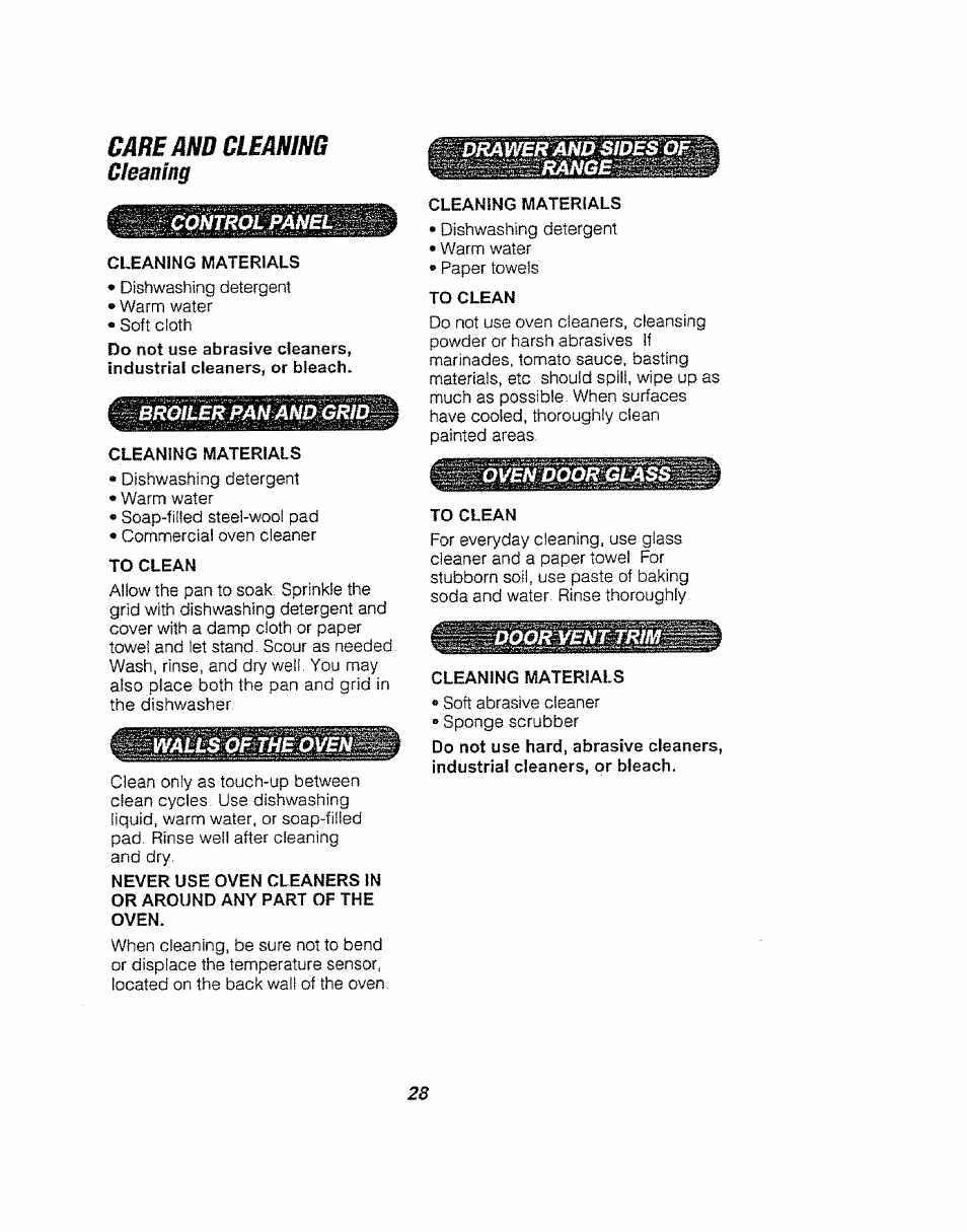 Care and clemnm, Cieaniitg | Kenmore 911.94752 User Manual | Page 28 / 76