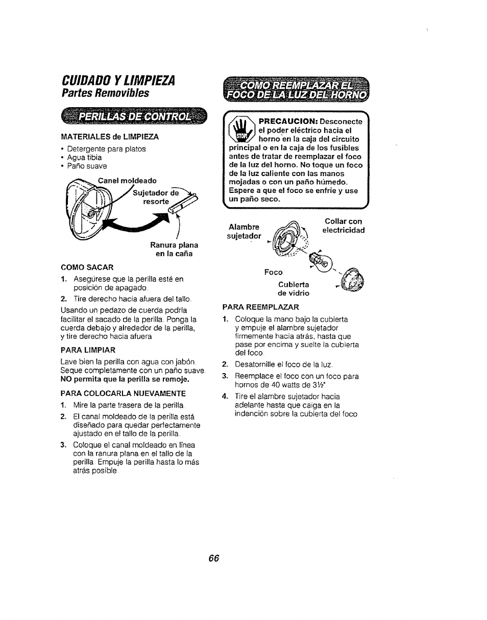 Periliías decontrol, Cuidadú y limpieza | Kenmore 911.94752 User Manual | Page 66 / 76