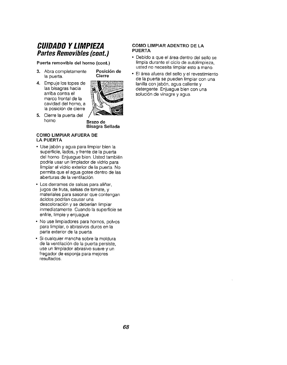 Cuidado y limpieza, Partes fíemovibtes (gont.), Partes fíemovibtes | Kenmore 911.94752 User Manual | Page 68 / 76