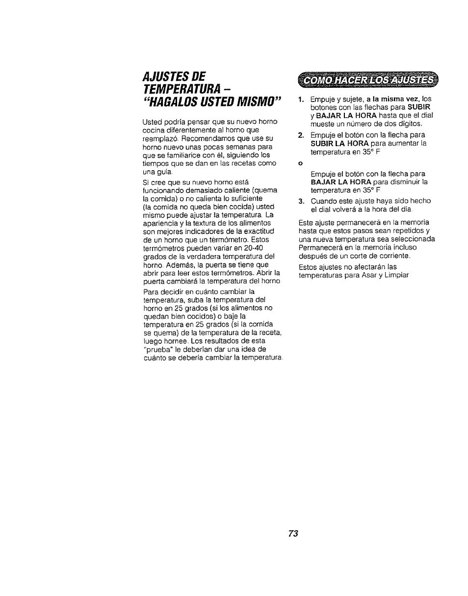 Ajustes de tempedatum - ‘mgalos usted mismo, Ajustes de tempedatum, Mgalos usted mismo | Kenmore 911.94752 User Manual | Page 73 / 76