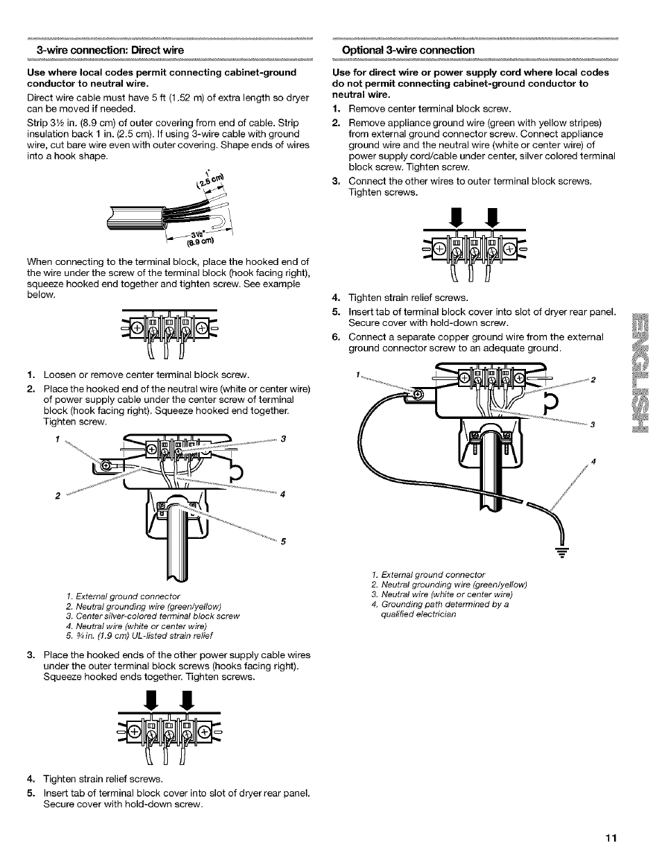 Wire connection; direct wire, Optional 3-wire connection | Kenmore 8519319A User Manual | Page 11 / 52