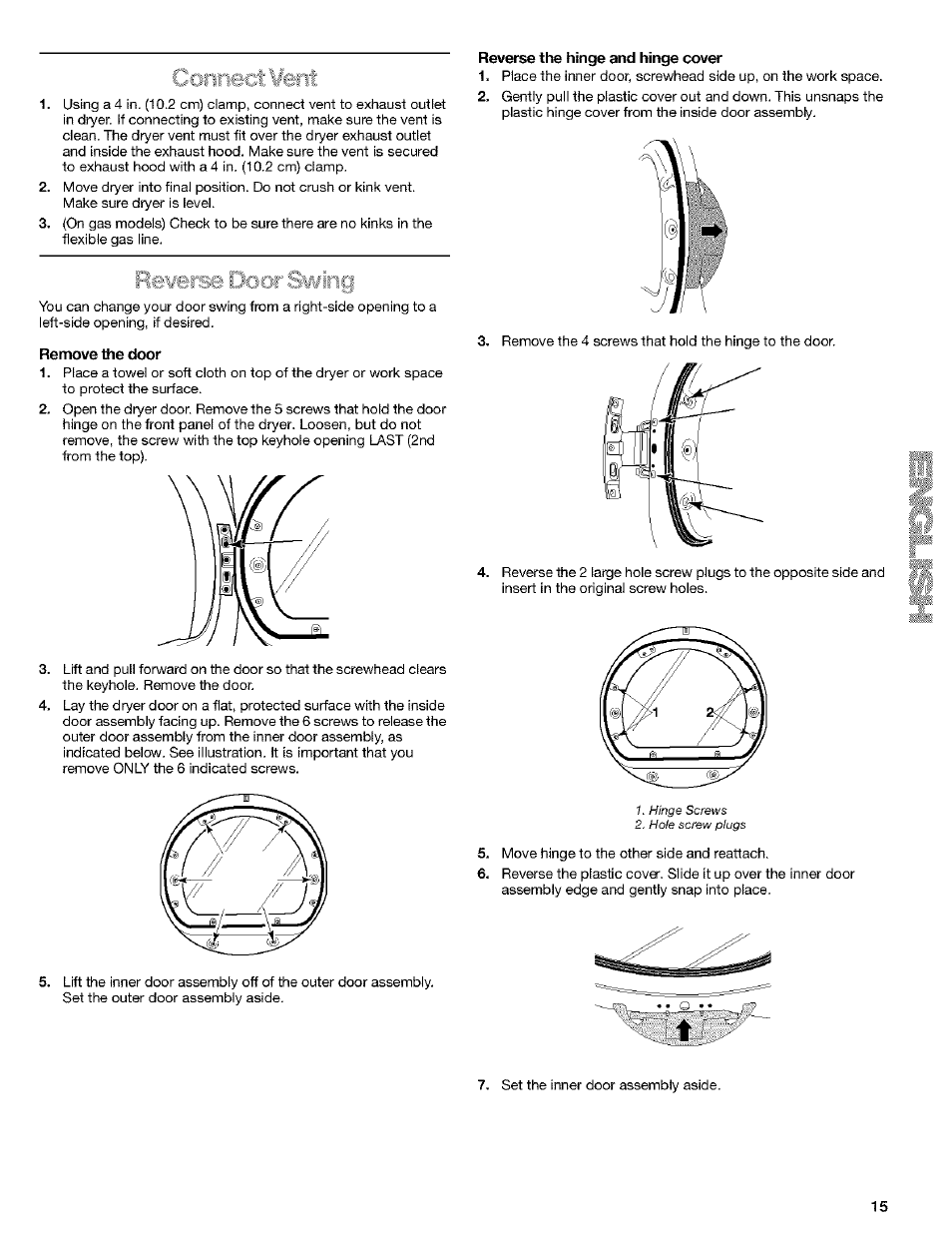 Remove the door, Reverse th№ hinge and hinge cover | Kenmore 8519319A User Manual | Page 15 / 52