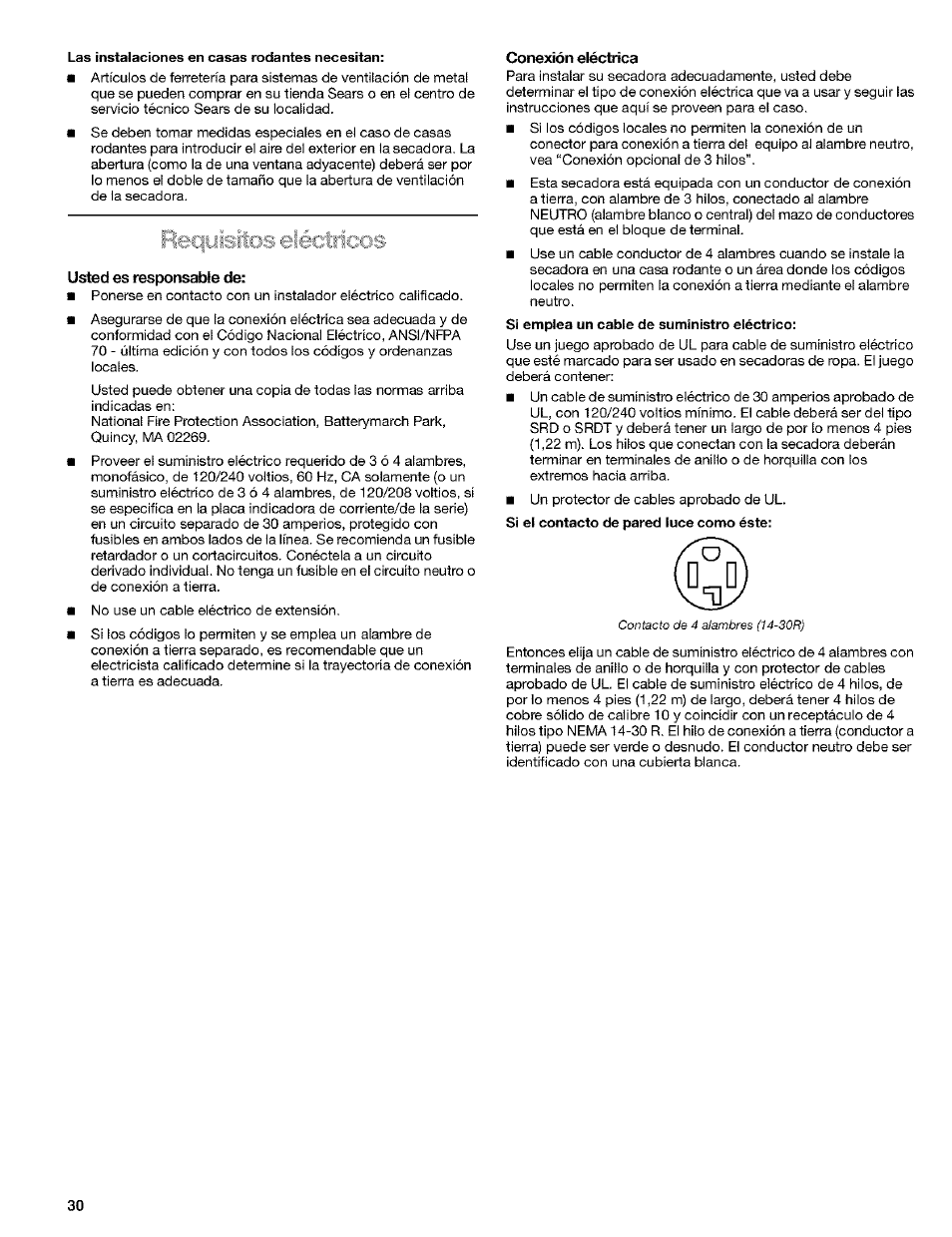 Usted es responsable de, Conexión eléctrica | Kenmore 8519319A User Manual | Page 30 / 52