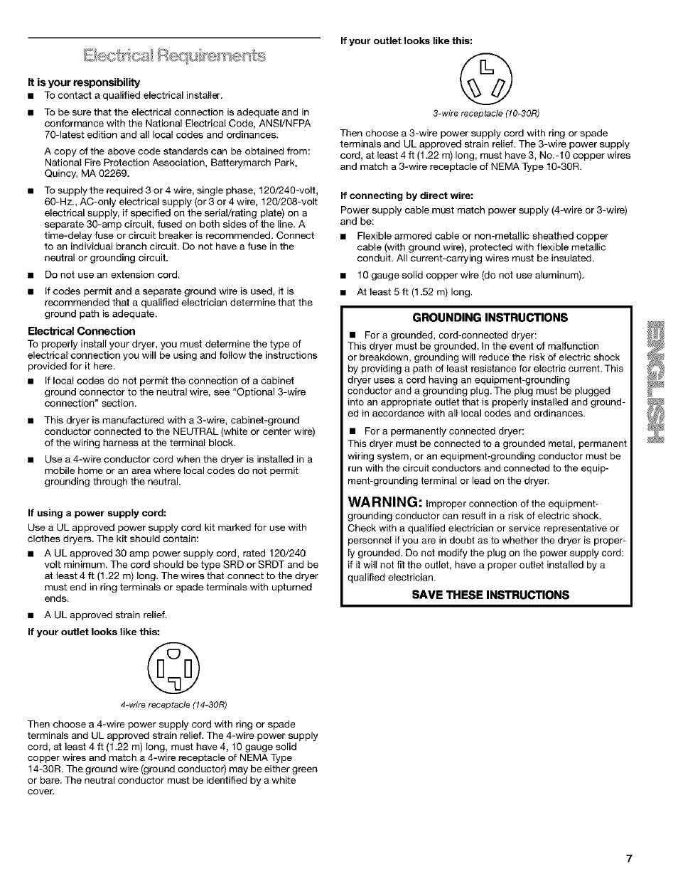 H: is your responsibility, Electrical connection, Warning | Kenmore 8519319A User Manual | Page 7 / 52