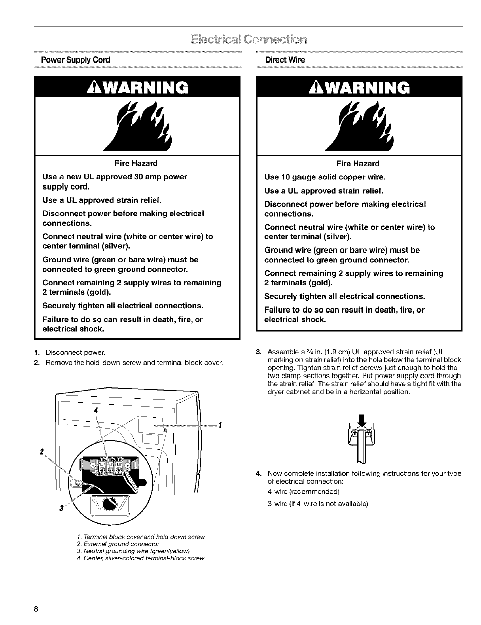 Ikwarning awarning, Eteotricai connection | Kenmore 8519319A User Manual | Page 8 / 52