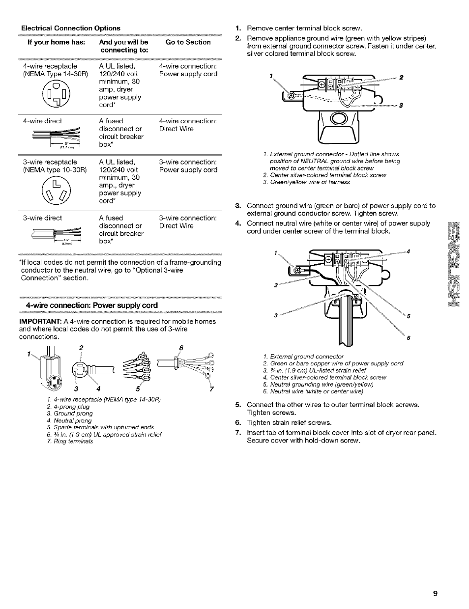 Wire connection: power supply cord | Kenmore 8519319A User Manual | Page 9 / 52