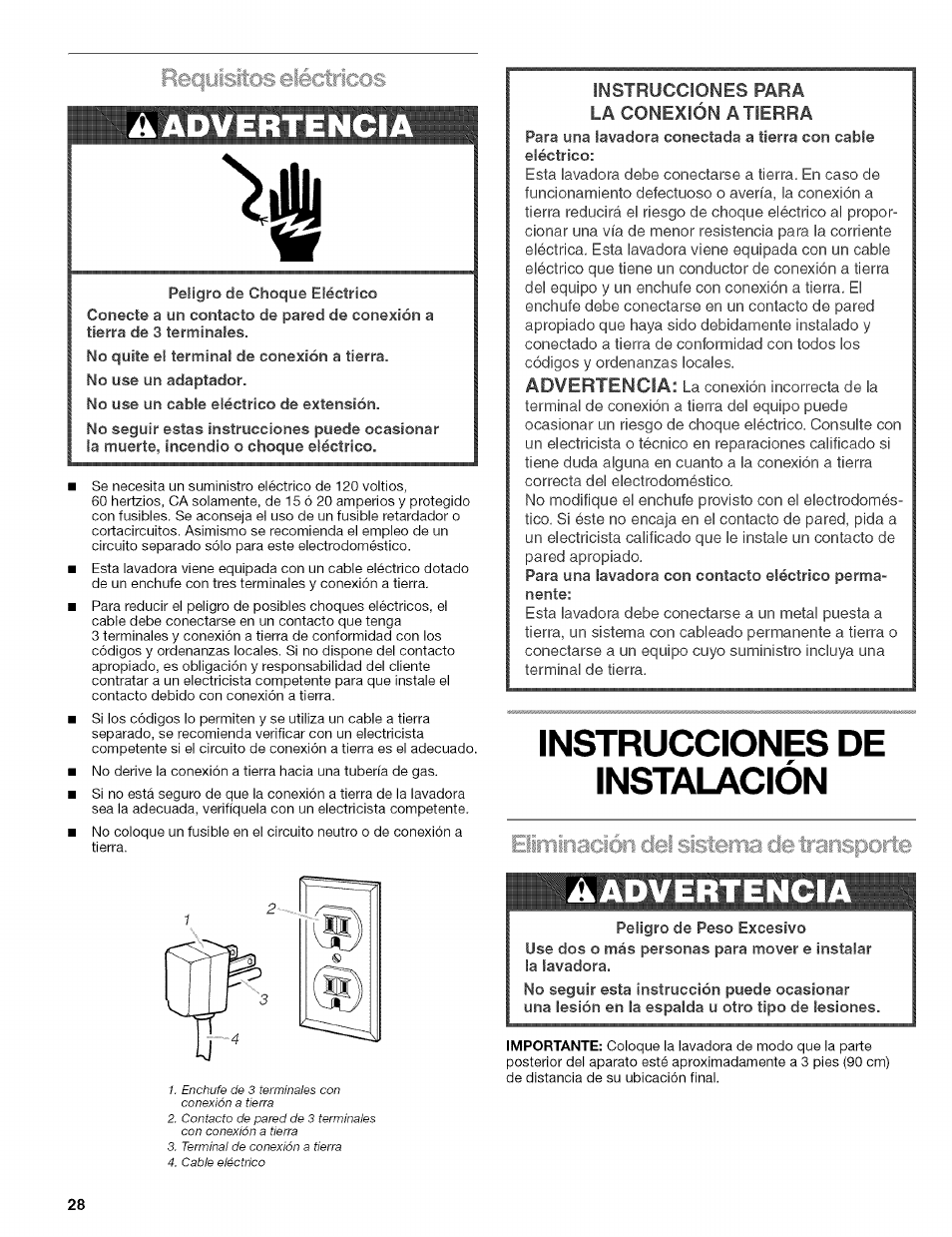 Instrucciones de instalación, A advertencia, Âadvertencia | Eiiminacién del | Kenmore 110.4292 User Manual | Page 28 / 68