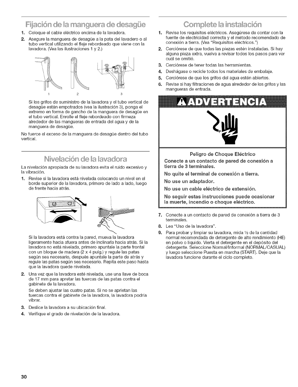 Aadvertencia, Larfiarigi, M.. ■ ■■■itetelainstalaclóri | Kenmore 110.4292 User Manual | Page 30 / 68