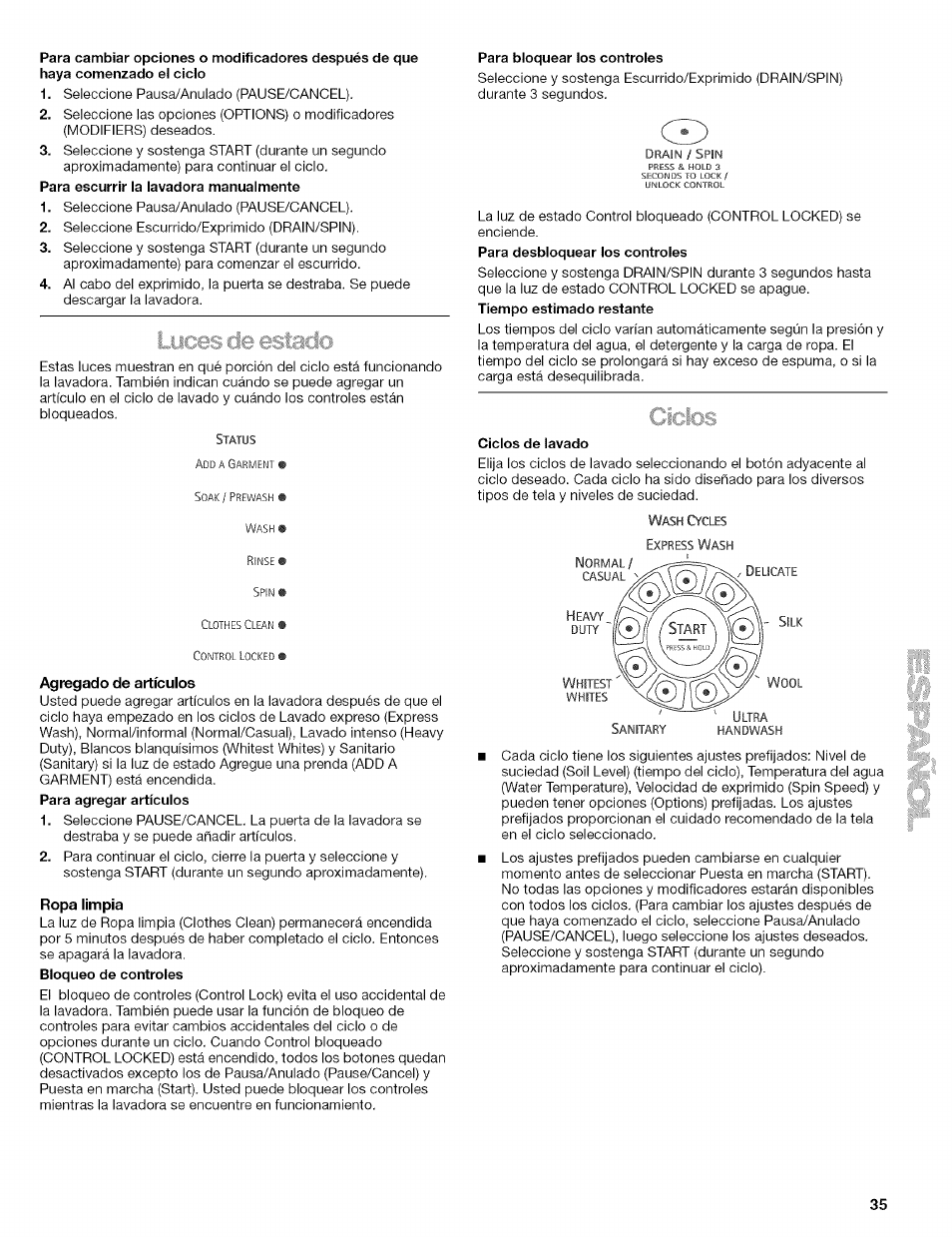 Ropa limpia | Kenmore 110.4292 User Manual | Page 35 / 68