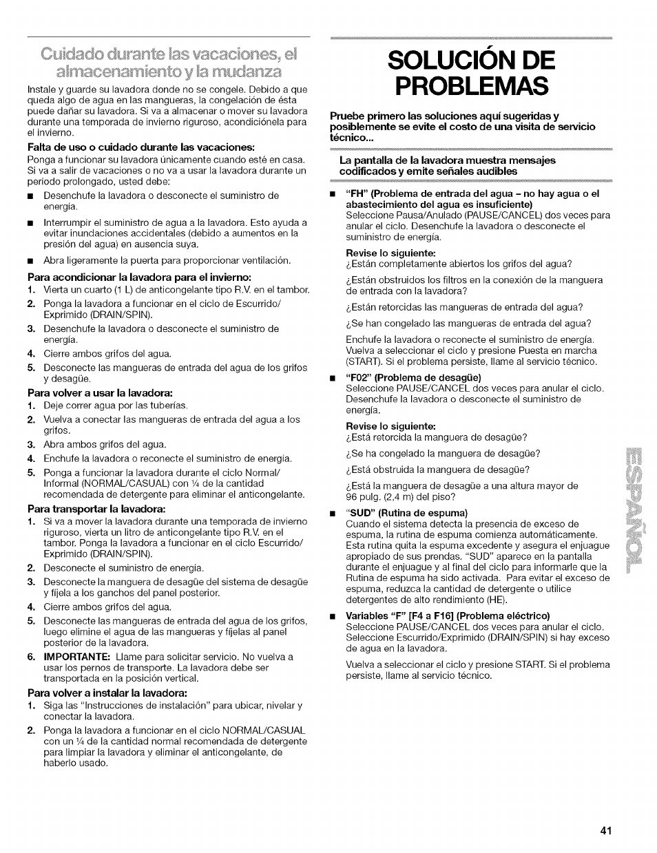 Solucion de problemas | Kenmore 110.4292 User Manual | Page 41 / 68