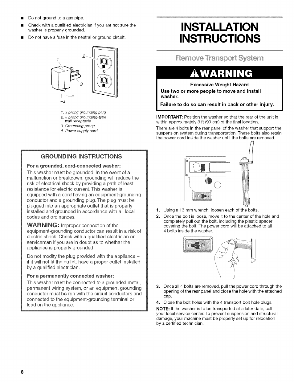 Installation, Instructions, Awarning | Installation instructions, Flernoh'^