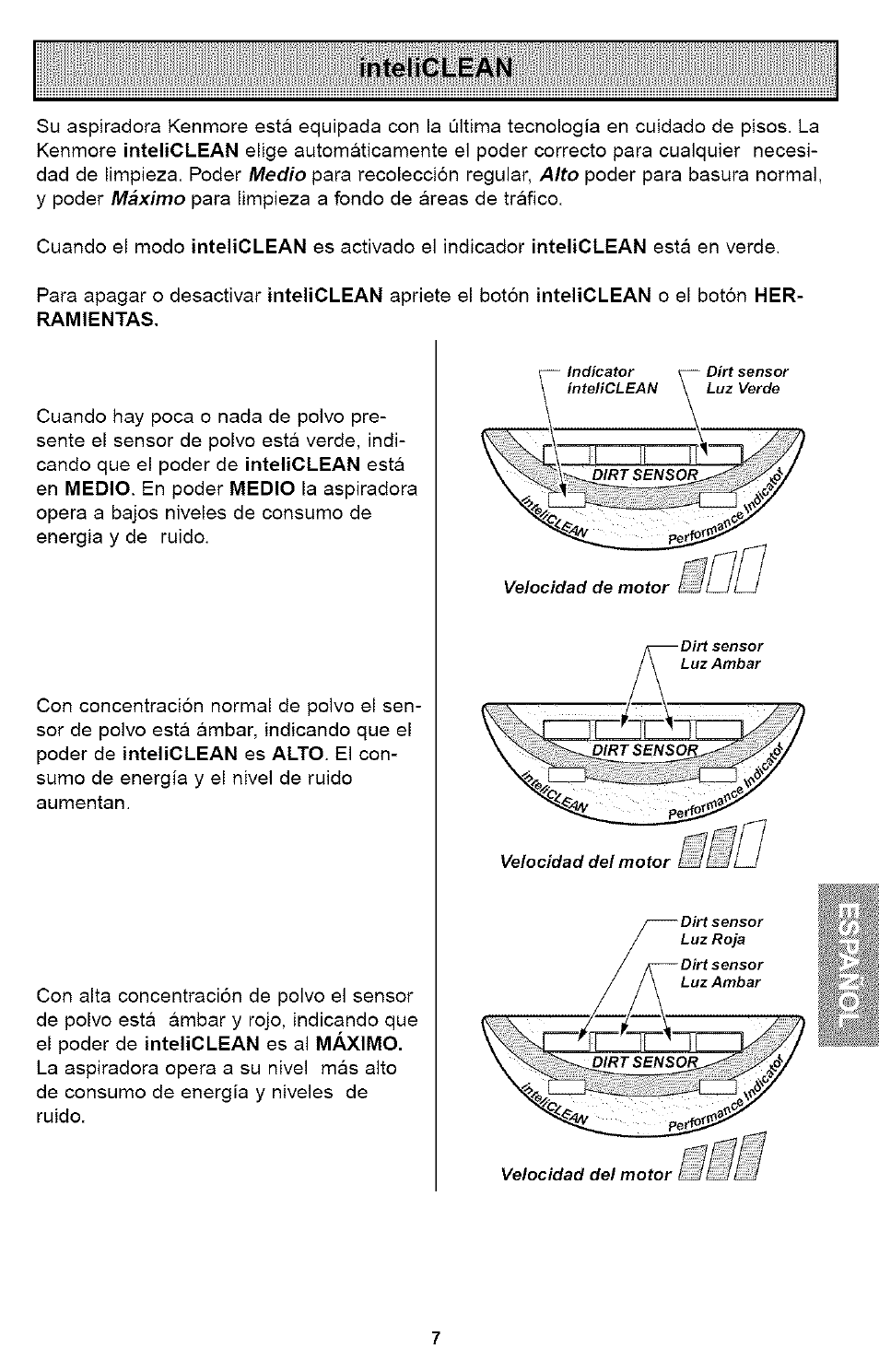 Inteliclean, Medio, Alto | Máximo | Kenmore ASPIRADORA 116.35923 User Manual | Page 27 / 40