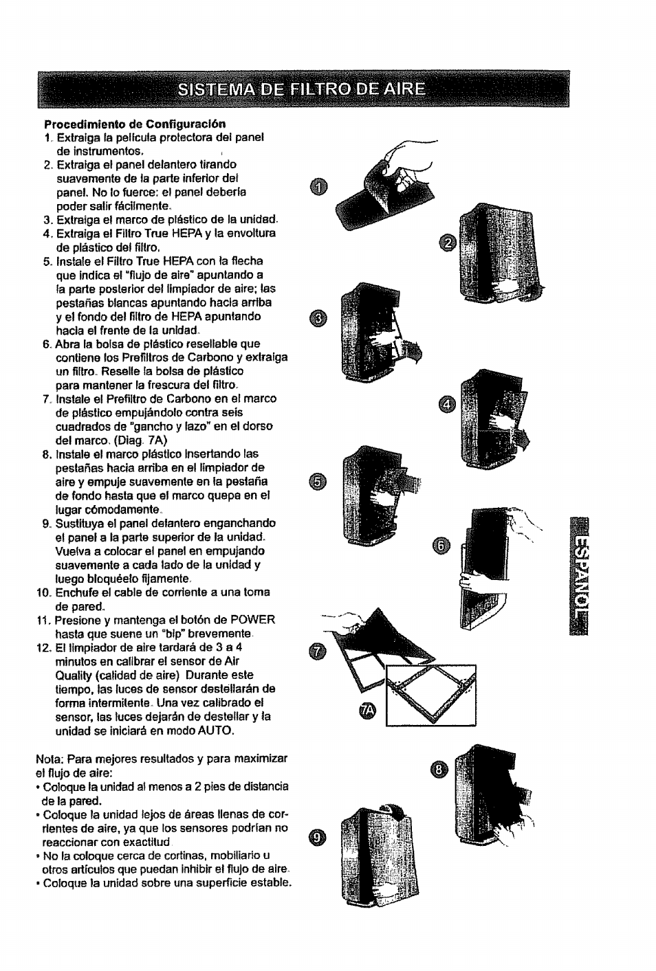 Procedimiento de configuración, Sistema de filtro de aire | Kenmore PLASMAWAVE 85450 User Manual | Page 18 / 25