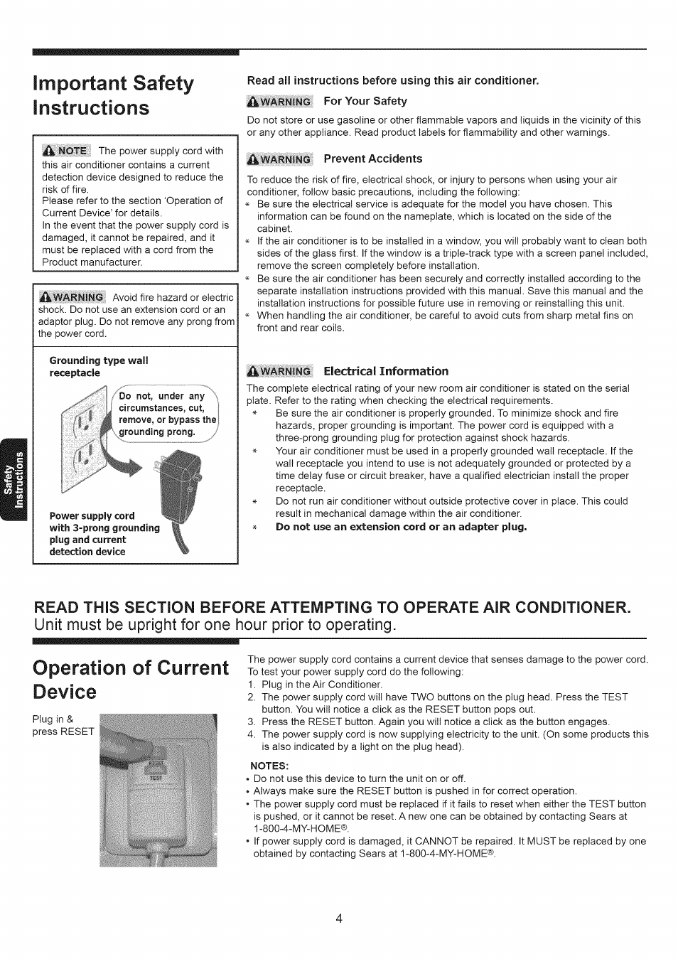 Important safety instructions, Operation of current device | Kenmore 253.79184 User Manual | Page 4 / 12