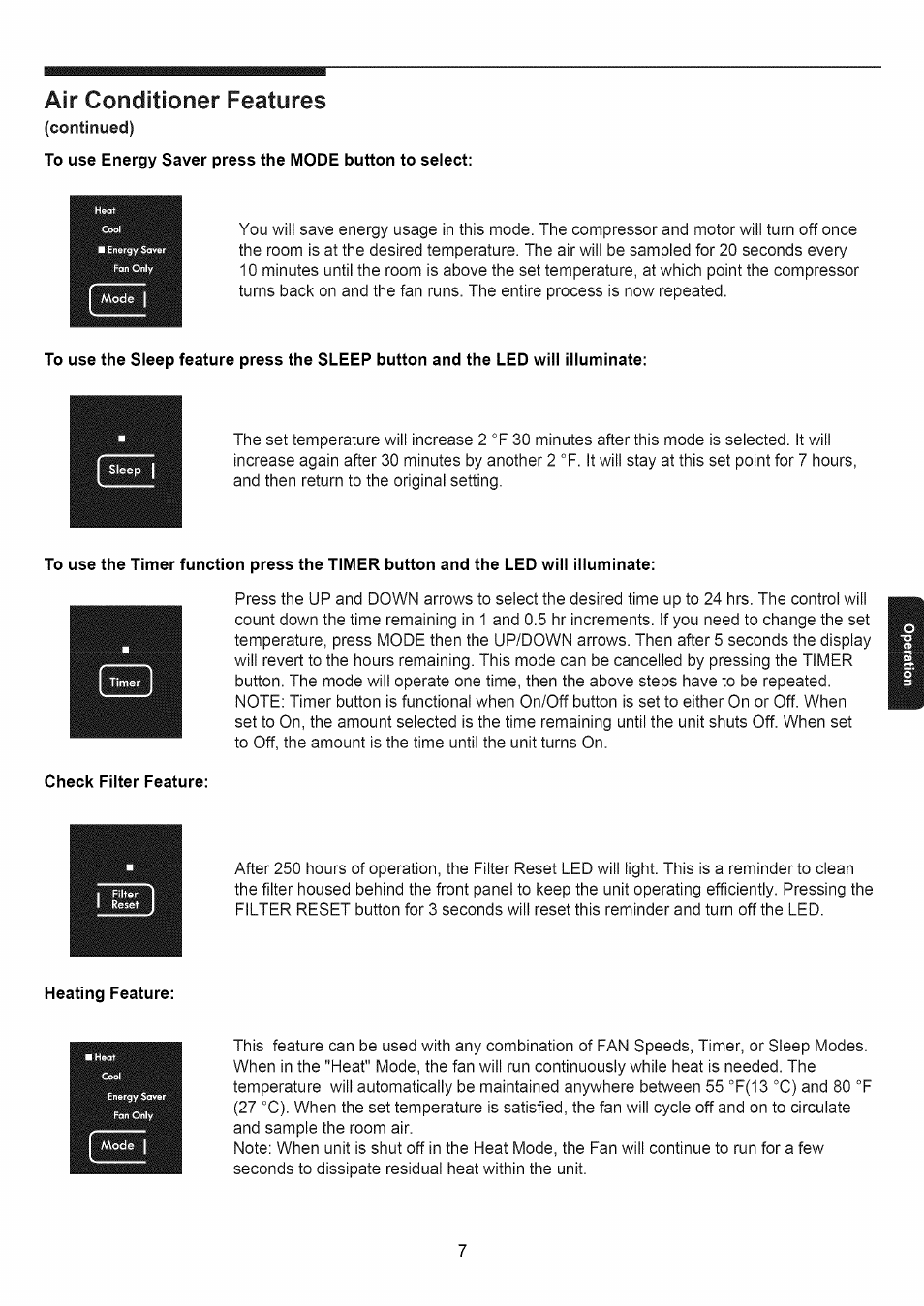 Air conditioner features | Kenmore 253.79184 User Manual | Page 7 / 12