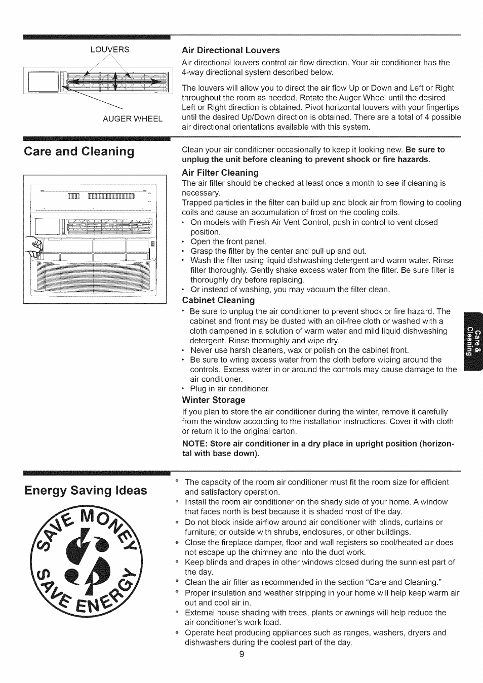 Energy saving ideas, Care and cleaning | Kenmore 253.79184 User Manual | Page 9 / 12