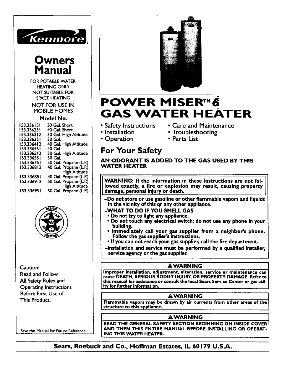 Kenmore POWER MISER 153.336951 User Manual | 28 pages