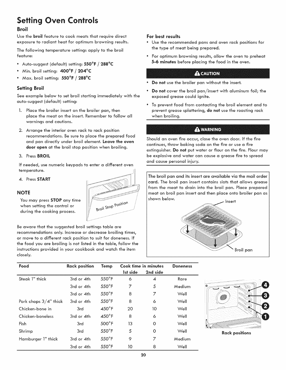 Broil, Setting oven controls, Setting broil | For best results | Kenmore ELITE 790-4501 User Manual | Page 20 / 40