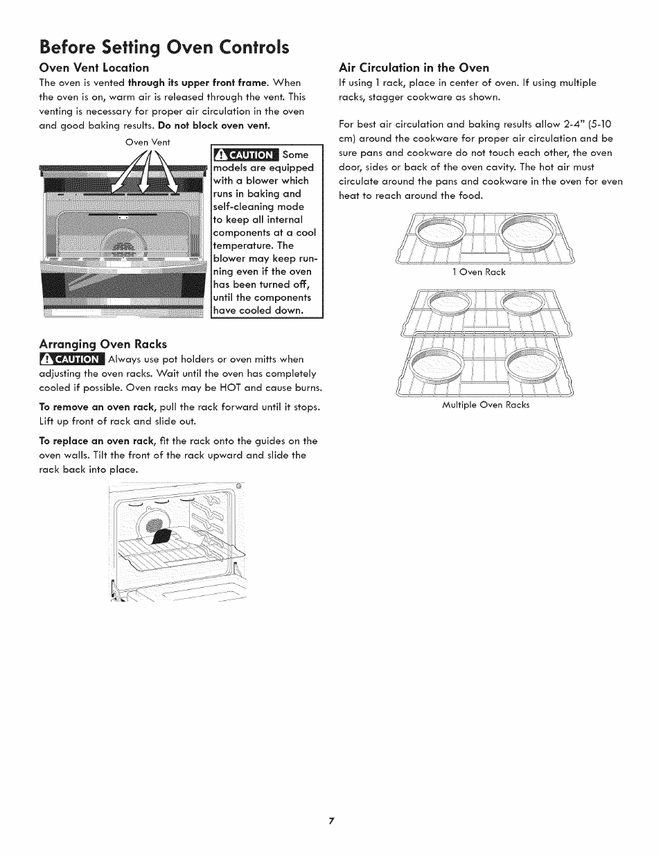 Oven vent location, Arranging oven racks, Air circulation in the oven | Before setting oven controls | Kenmore ELITE 790-4501 User Manual | Page 7 / 40