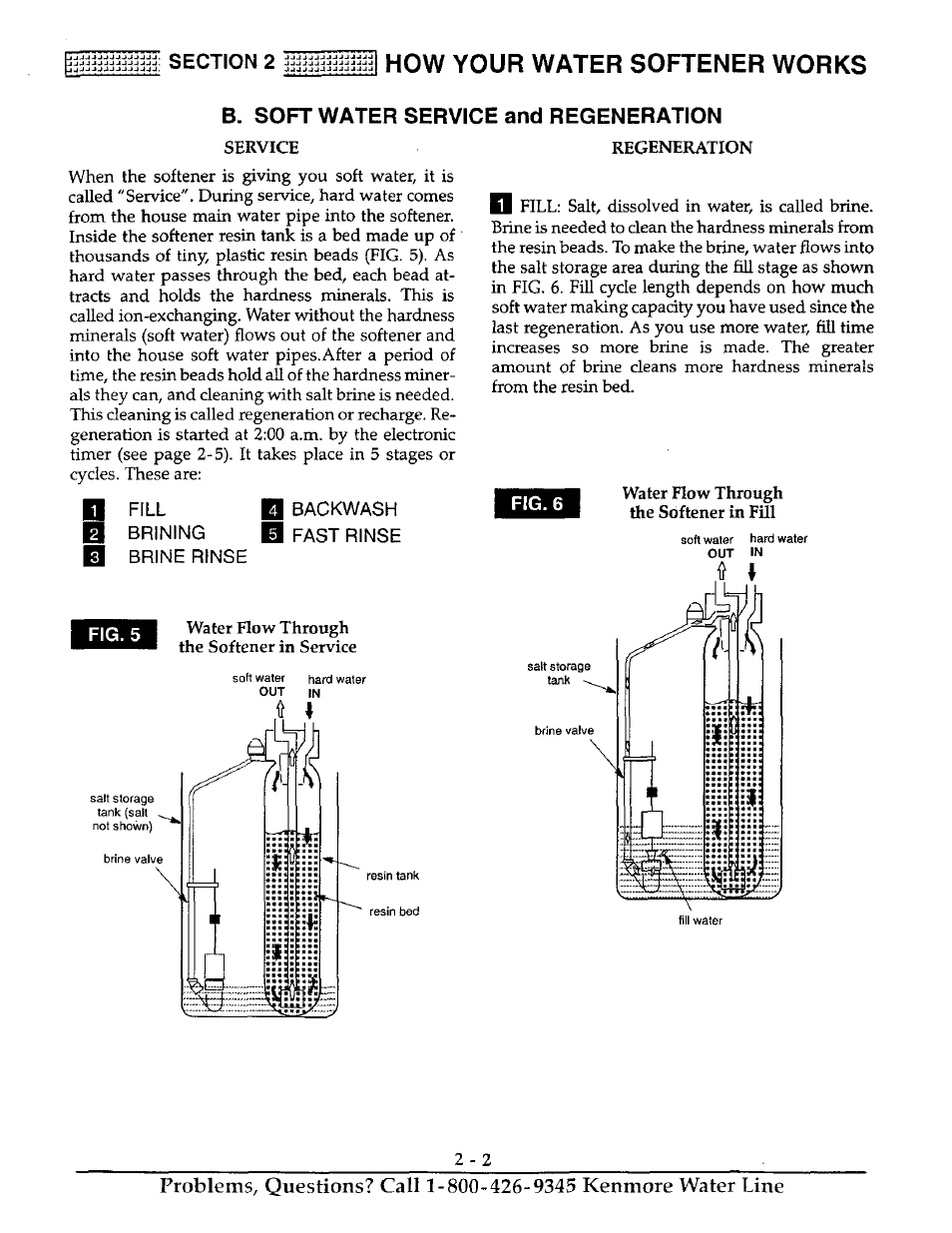 How your water softener works, B. soft water service and regeneration | Kenmore 625.38816 User Manual | Page 11 / 32