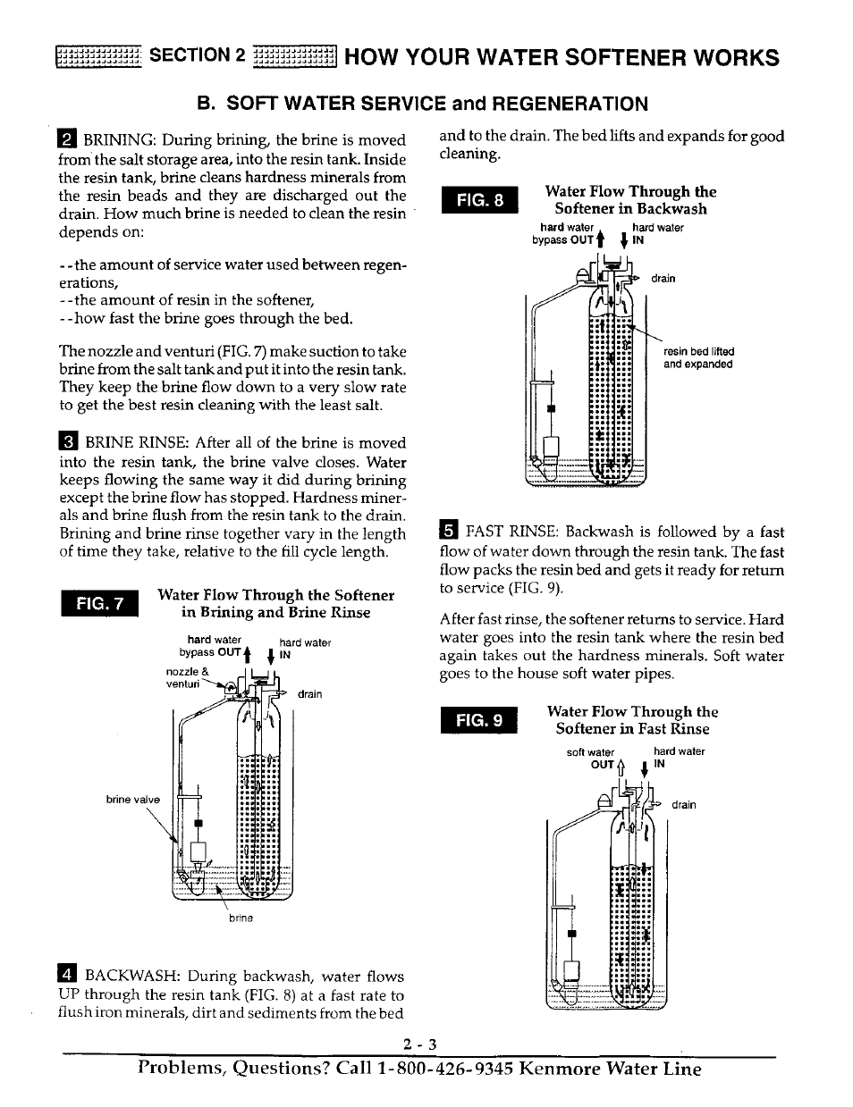 How your water softener works, B. soft water service and regeneration | Kenmore 625.38816 User Manual | Page 12 / 32