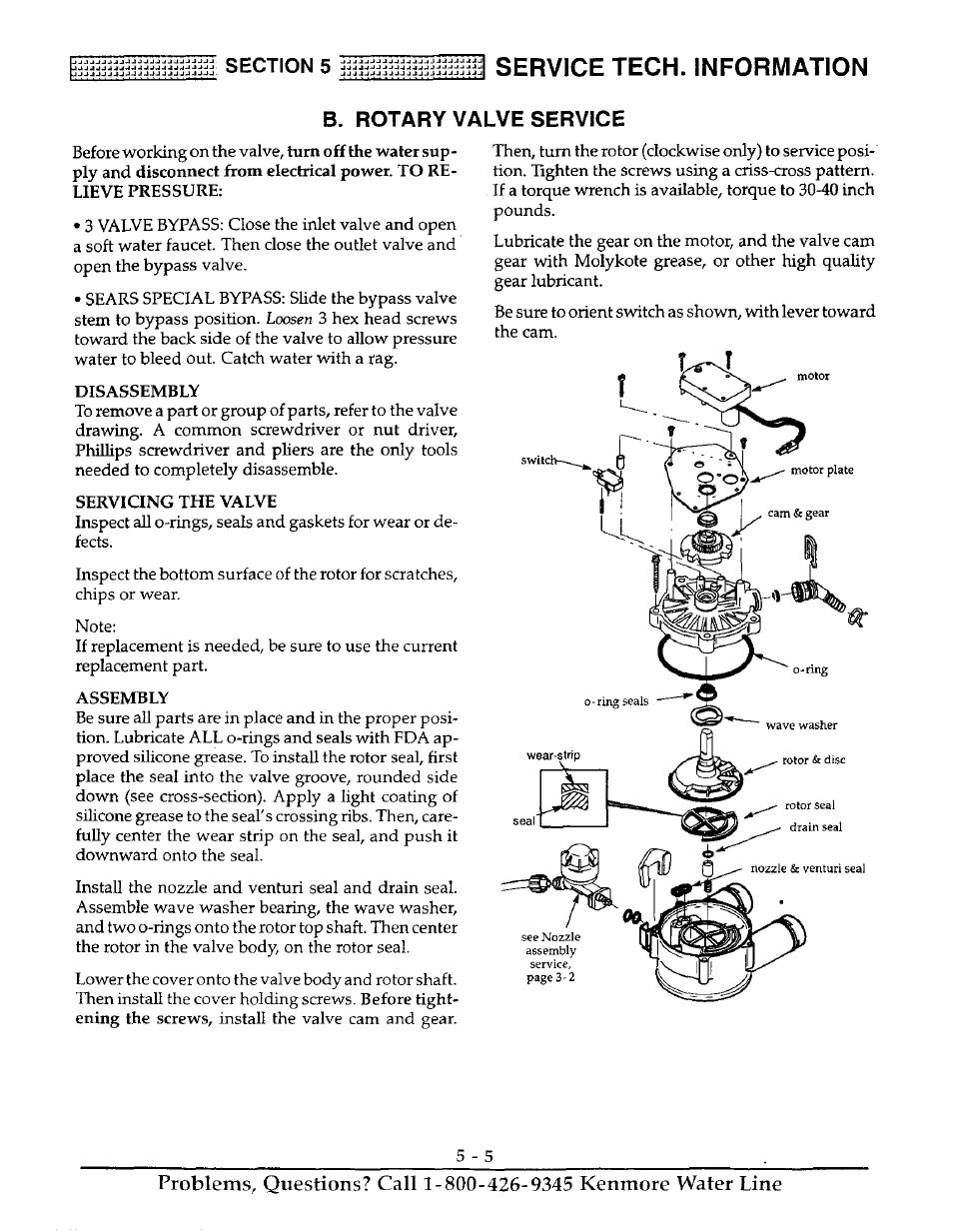 Service tech. information, B. rotary valve service | Kenmore 625.38816 User Manual | Page 24 / 32