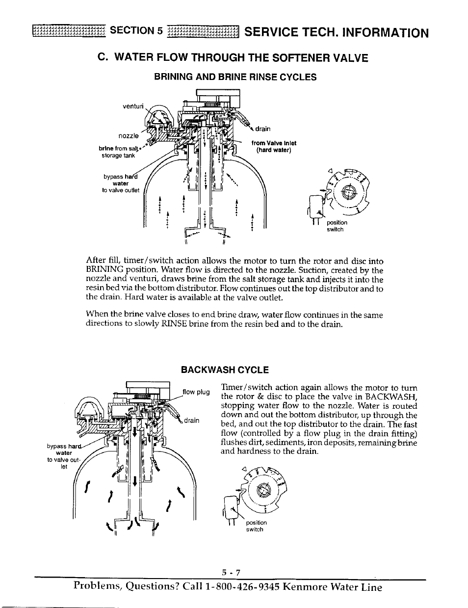 Service tech. information, C. water flow through the softener valve | Kenmore 625.38816 User Manual | Page 26 / 32