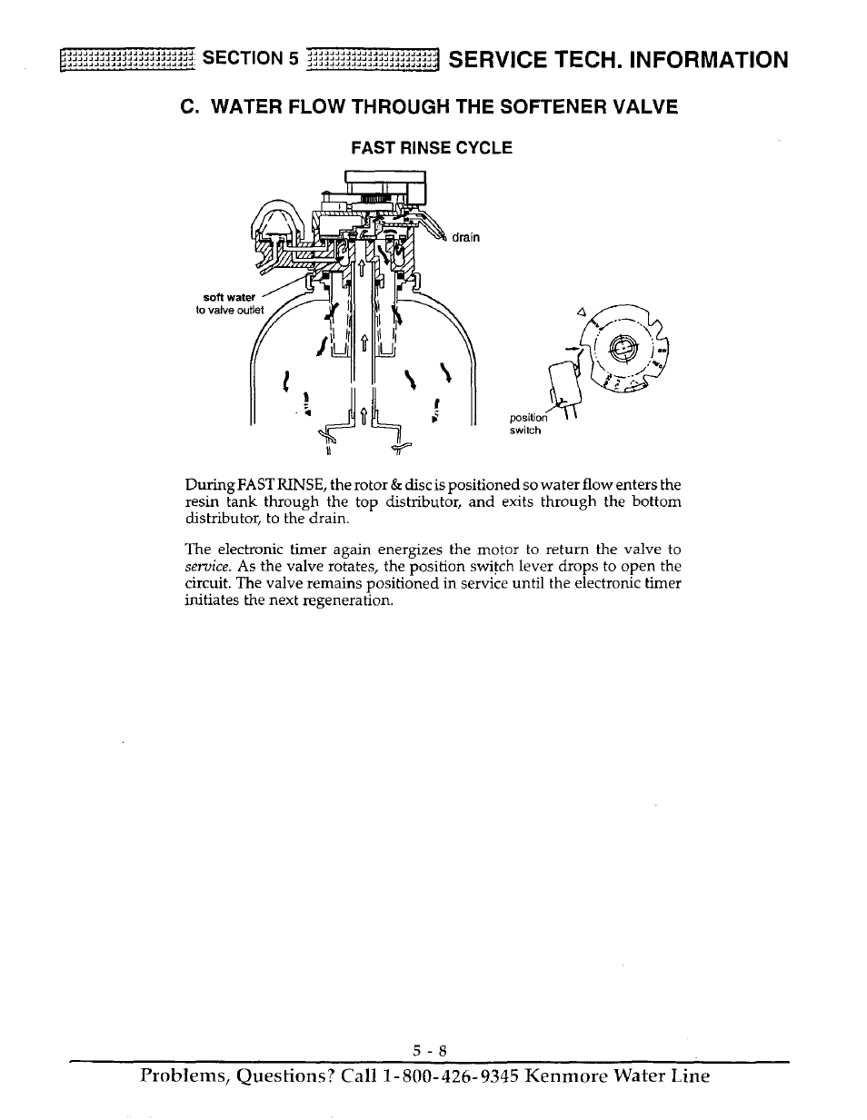 Service tech. information, C. water flow through the softener valve | Kenmore 625.38816 User Manual | Page 27 / 32