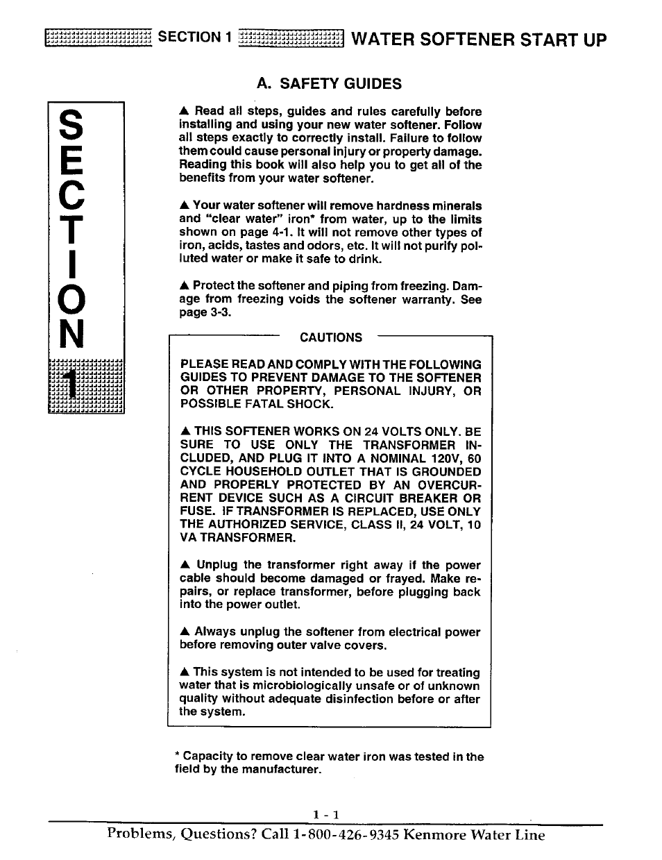 Se c t i, Water softener start up, A. safety guides | Kenmore 625.38816 User Manual | Page 4 / 32