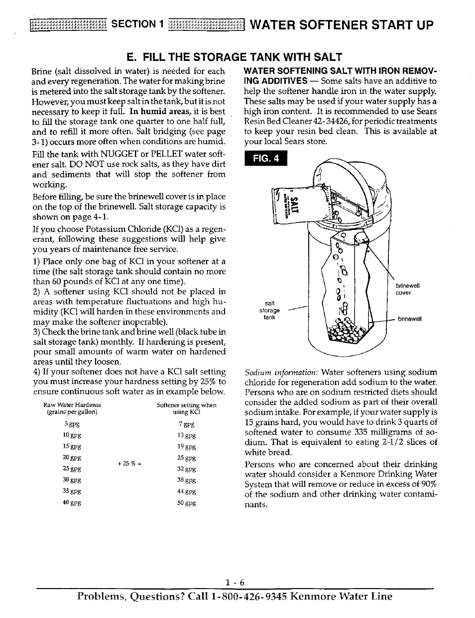 1 water softener start up, E. fill the storage tank with salt, Fig. 4 | Kenmore 625.38816 User Manual | Page 9 / 32