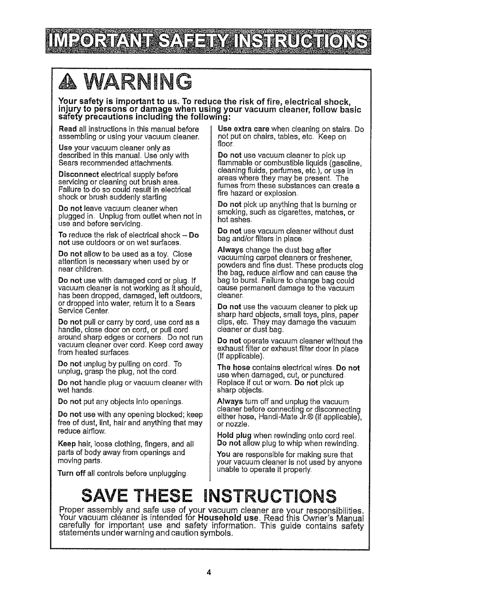 Ty precautions including the following, Save these instructions | Kenmore 116.27514 User Manual | Page 4 / 23