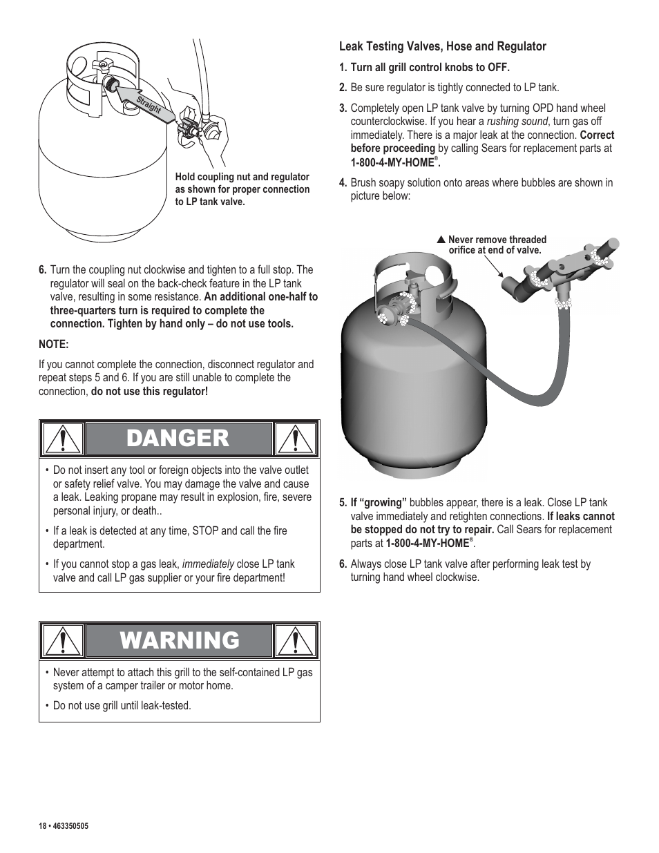 Danger, Warning | Kenmore 415.162090 User Manual | Page 18 / 32