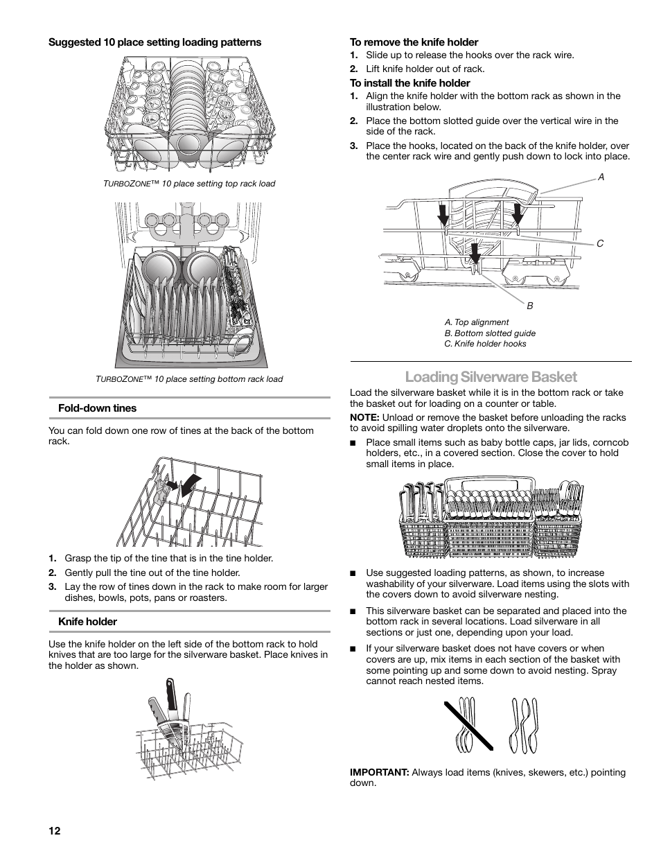 Loading silverware basket | Kenmore 665.1388 User Manual | Page 12 / 24