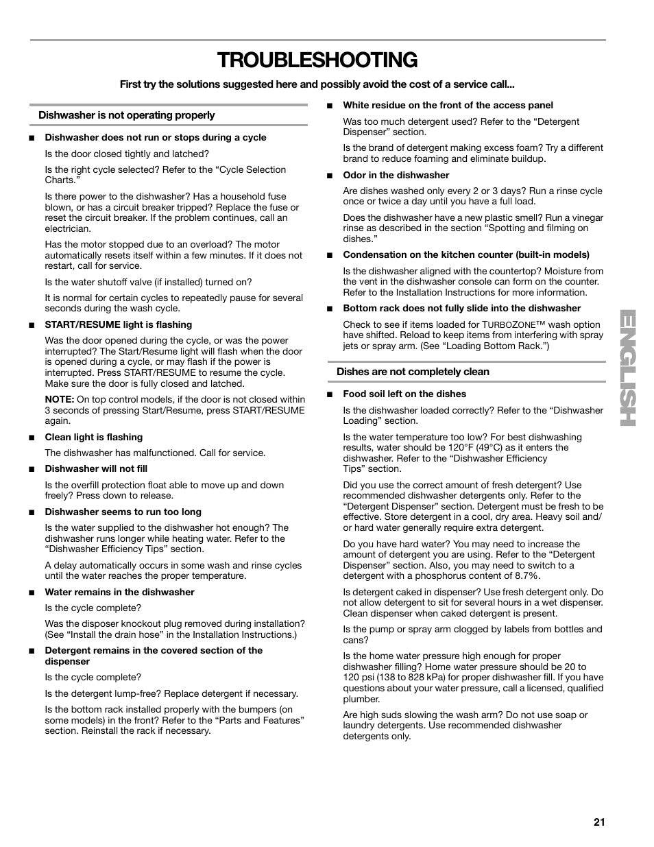 Troubleshooting | Kenmore 665.1388 User Manual | Page 21 / 24