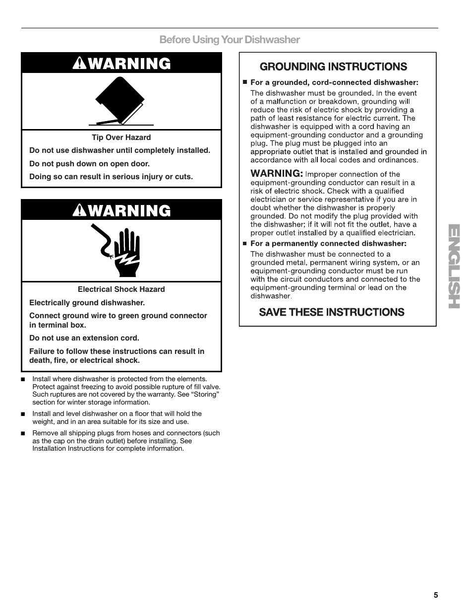 Before using your dishwasher | Kenmore 665.1388 User Manual | Page 5 / 24