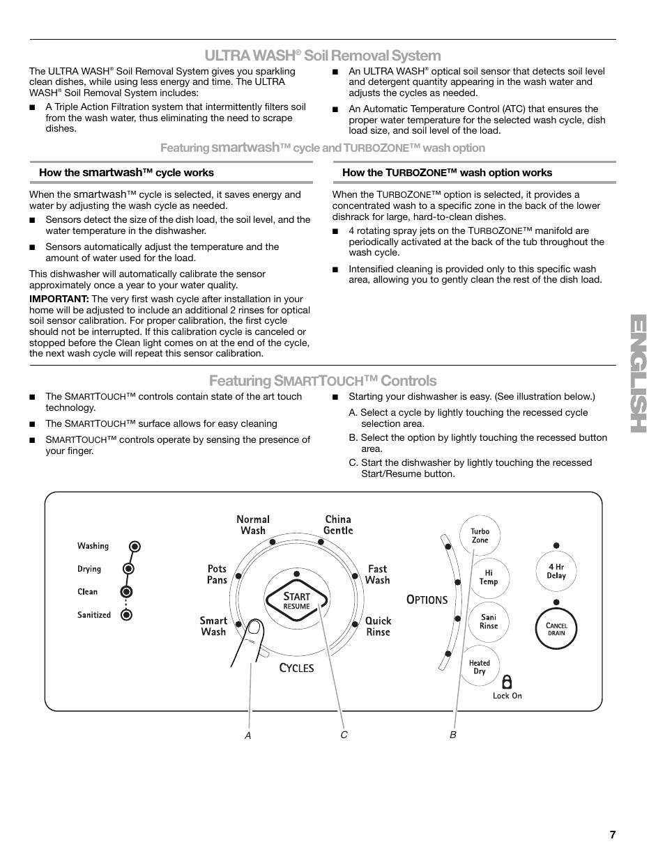 Ultra wash, Soil removal system, Featuring s | Controls, Smartwash, Mart, Ouch | Kenmore 665.1388 User Manual | Page 7 / 24