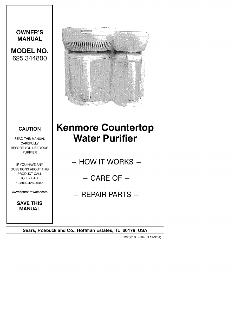 Kenmore 625.344800 User Manual | 7 pages