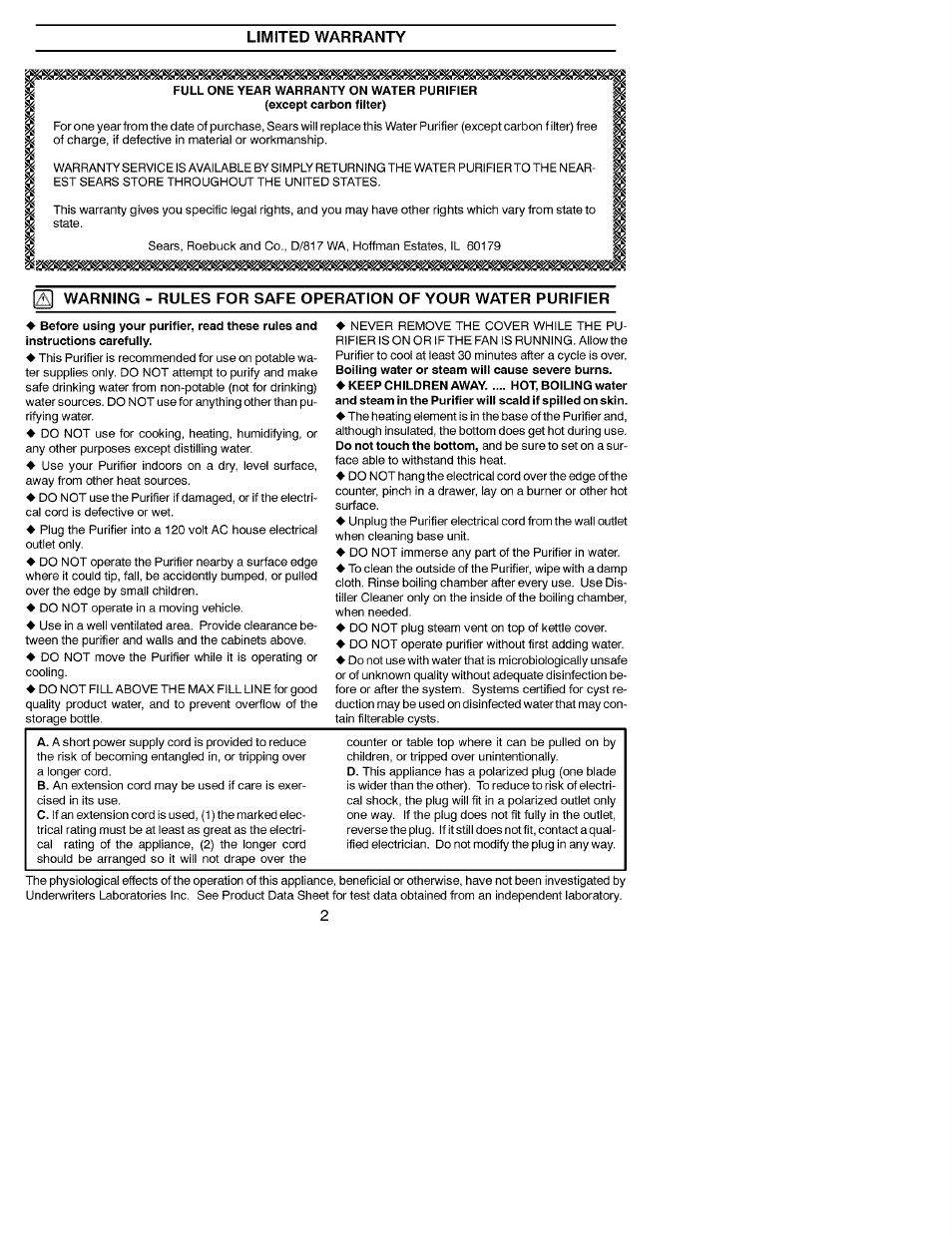Limited warranty | Kenmore 625.344800 User Manual | Page 2 / 7