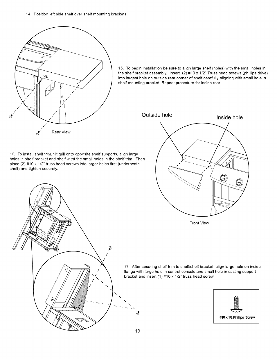 Outside hole inside hole | Kenmore 16238 User Manual | Page 13 / 32