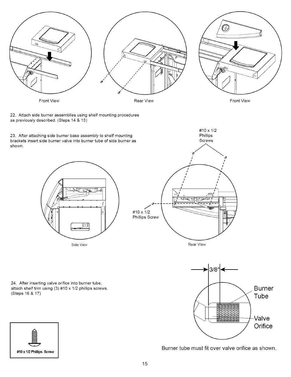 Burner tube must fit over valve orifice as shown | Kenmore 16238 User Manual | Page 15 / 32