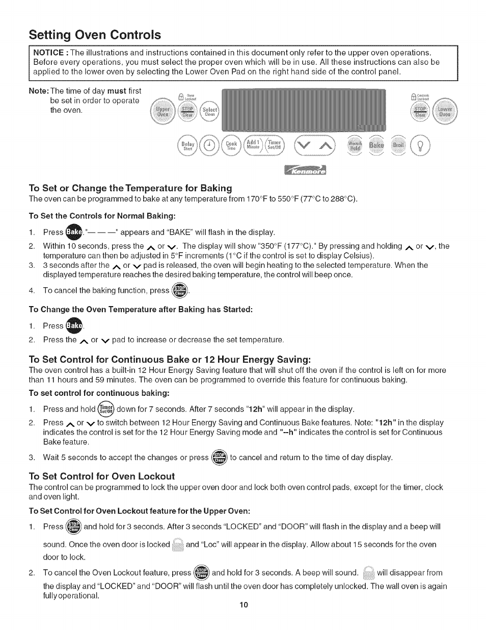 Setting oven controls | Kenmore 318205128 User Manual | Page 10 / 26