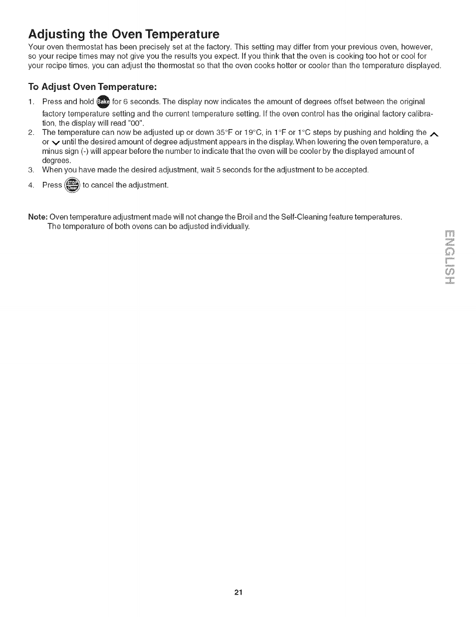 Adjusting the oven temperature | Kenmore 318205128 User Manual | Page 21 / 26