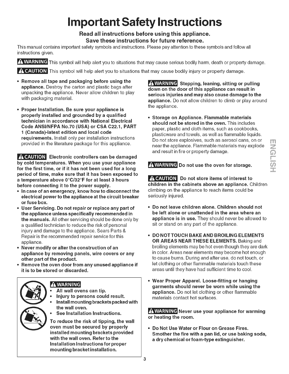 Important safety instructions | Kenmore 318205128 User Manual | Page 3 / 26