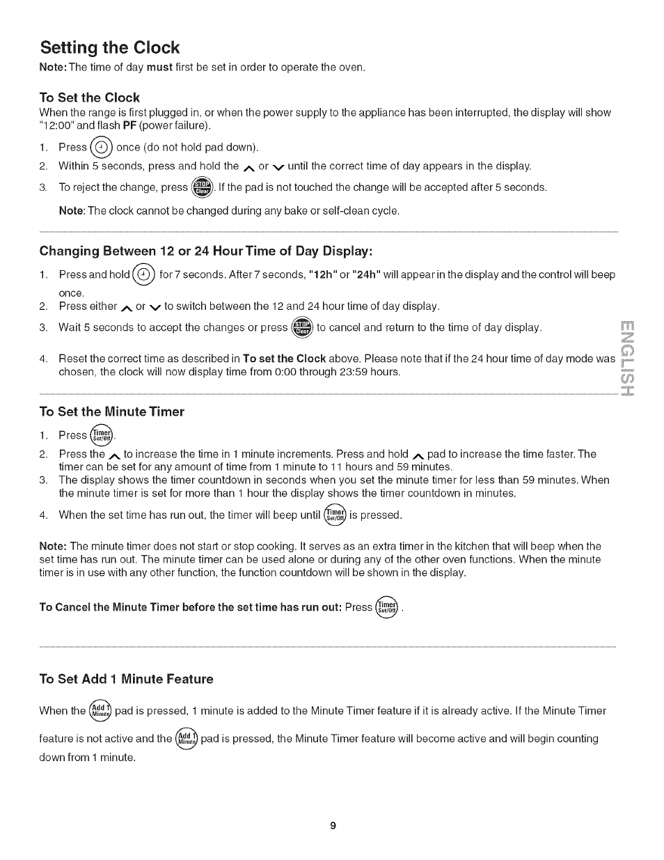 Setting the clock | Kenmore 318205128 User Manual | Page 9 / 26