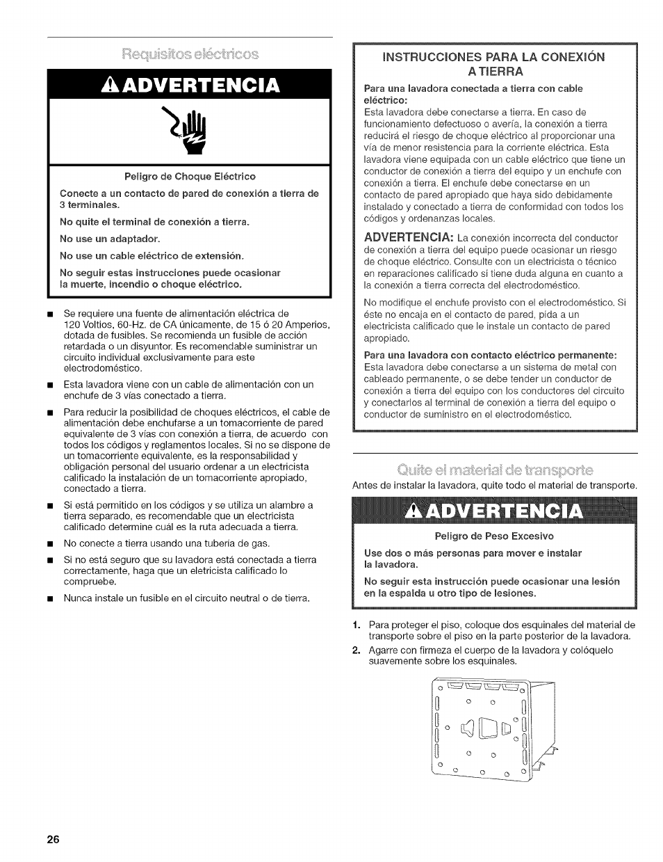 Aadvertencia, Aadvertenci | Kenmore 110.4472 User Manual | Page 26 / 60