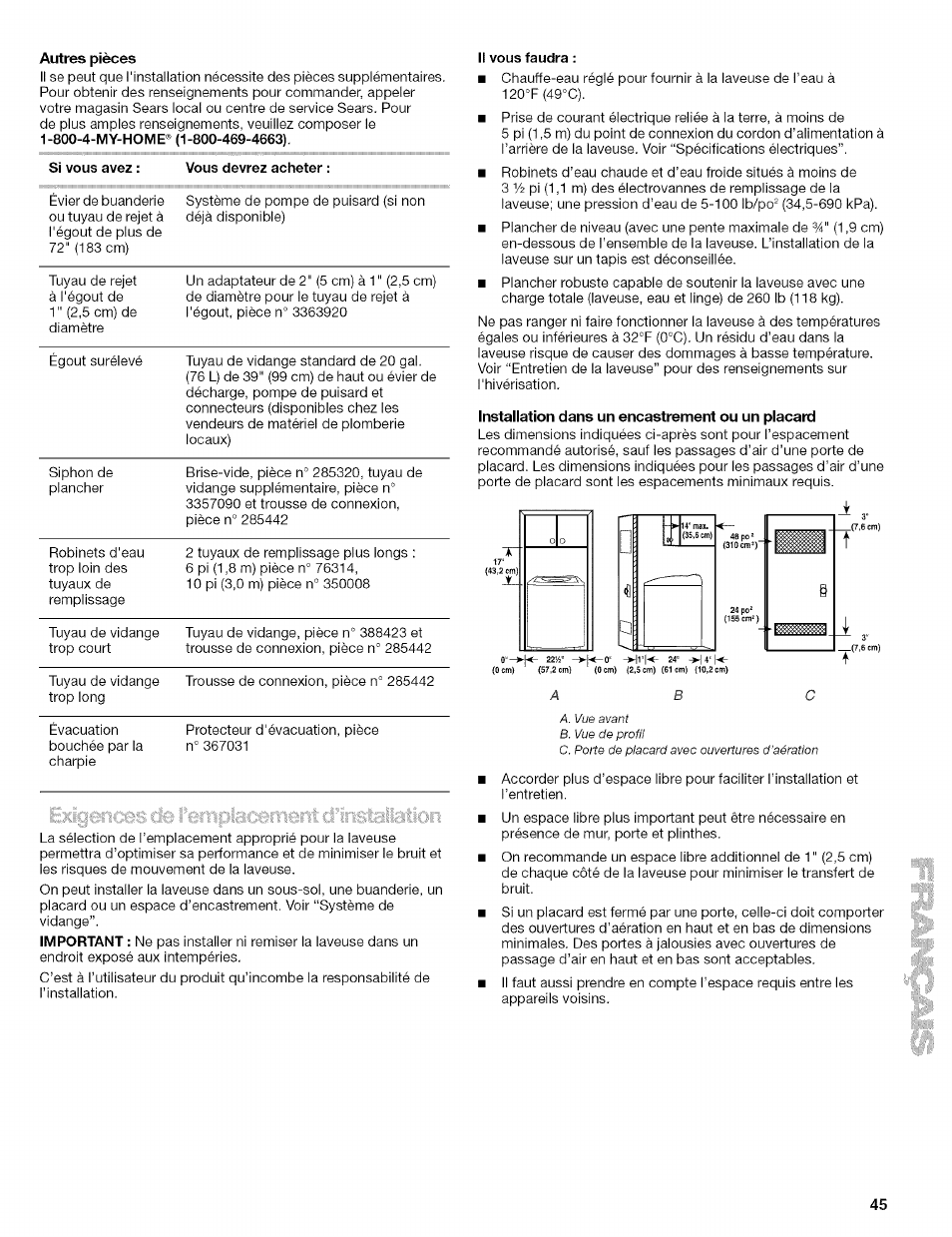 Il vous faudra | Kenmore 110.4472 User Manual | Page 45 / 60